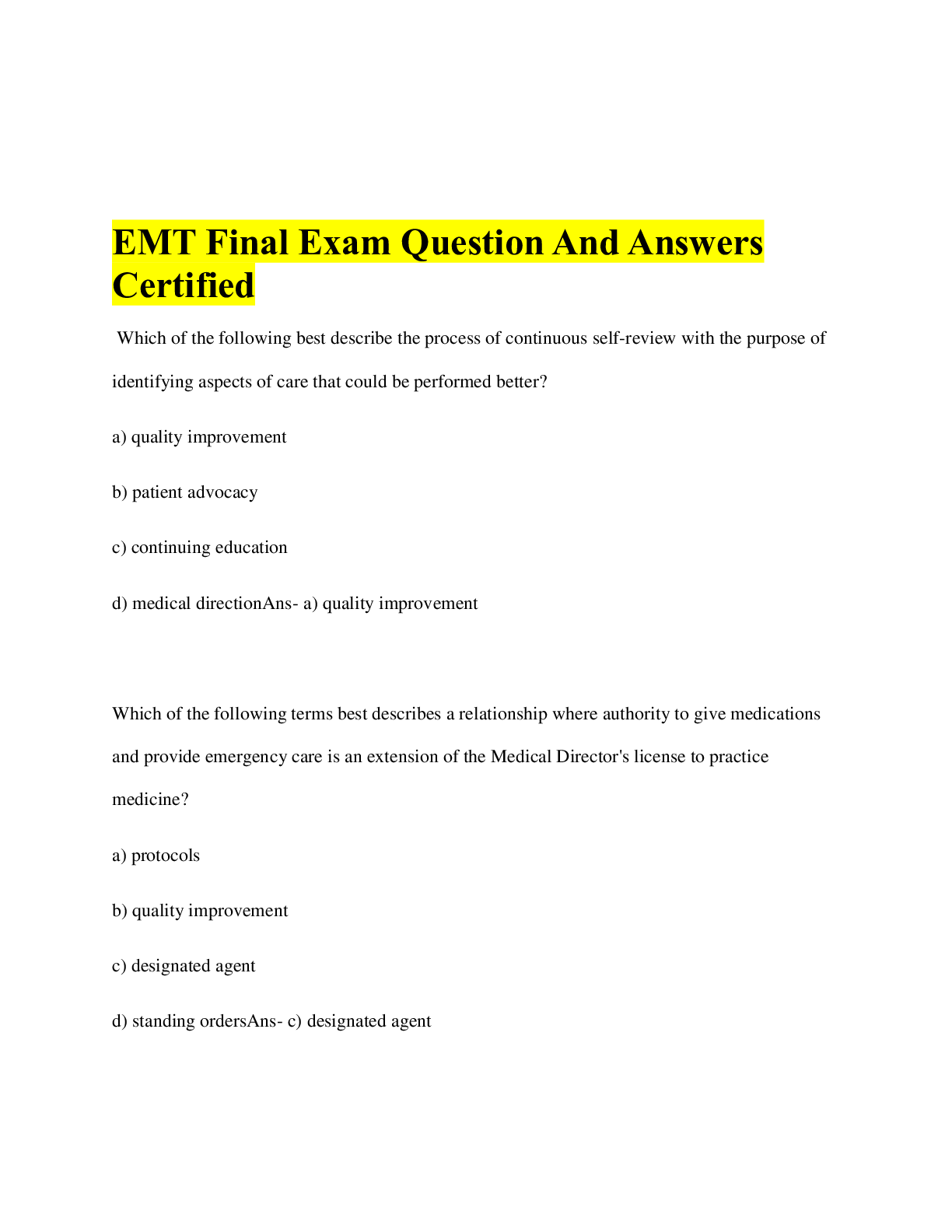 Preview image for EMT Final Exam Question And Answers Certified